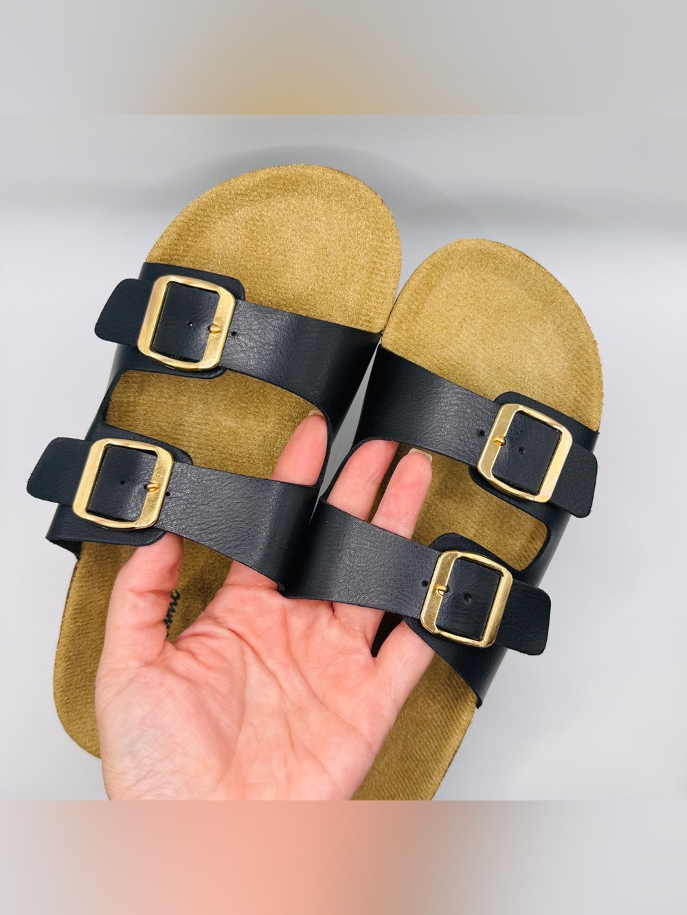 NWT Classic Double Buckle Black Cork Footbed Sandals - Size 10 - Picture 6 of 8